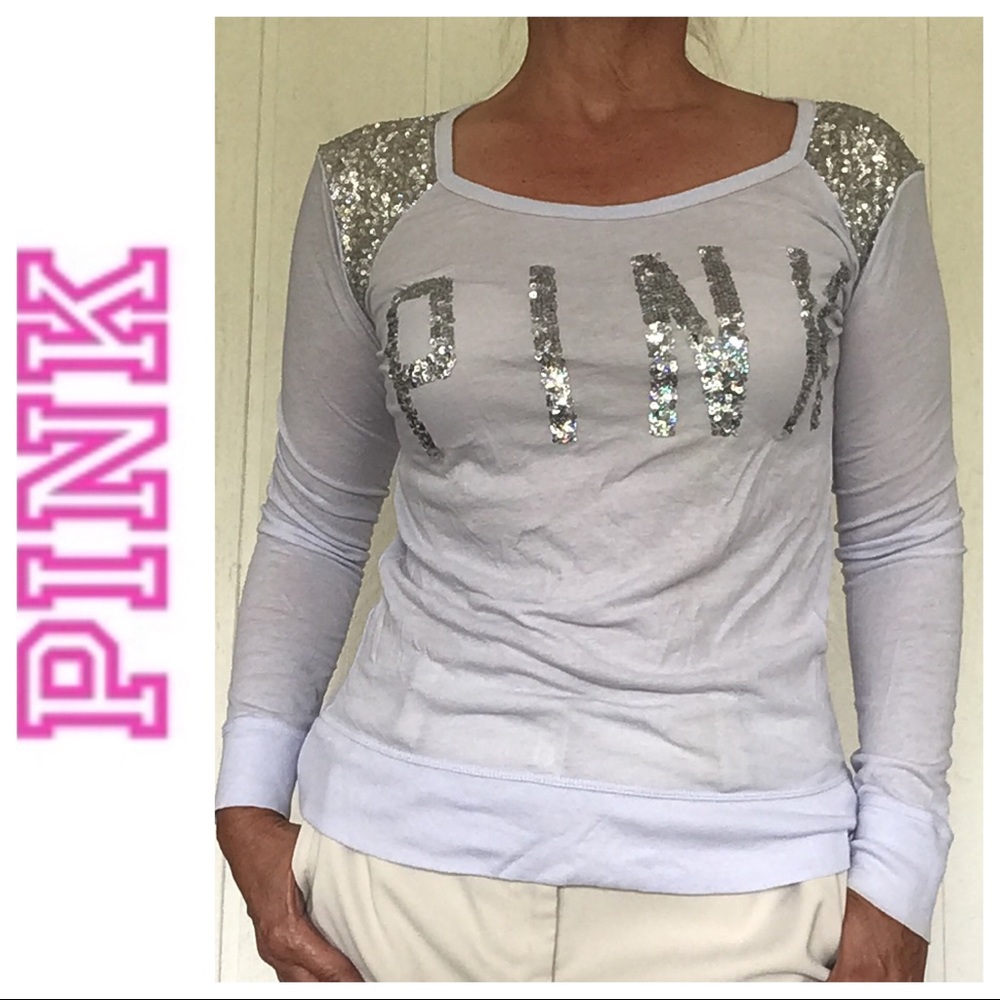 VICTORIAS SECRET PINK Y2K PURPLE SEQUIN TEE XS - Picture 1 of 14